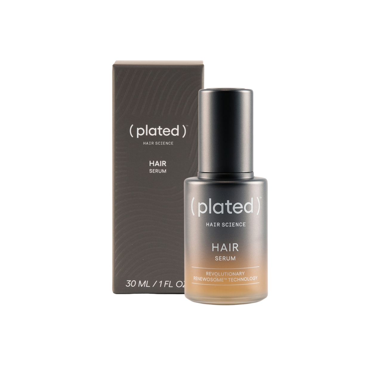 ( plated ) Hair Serum in 30 ml bottle, a lightweight formula designed to improve hair smoothness, shine, and manageability.