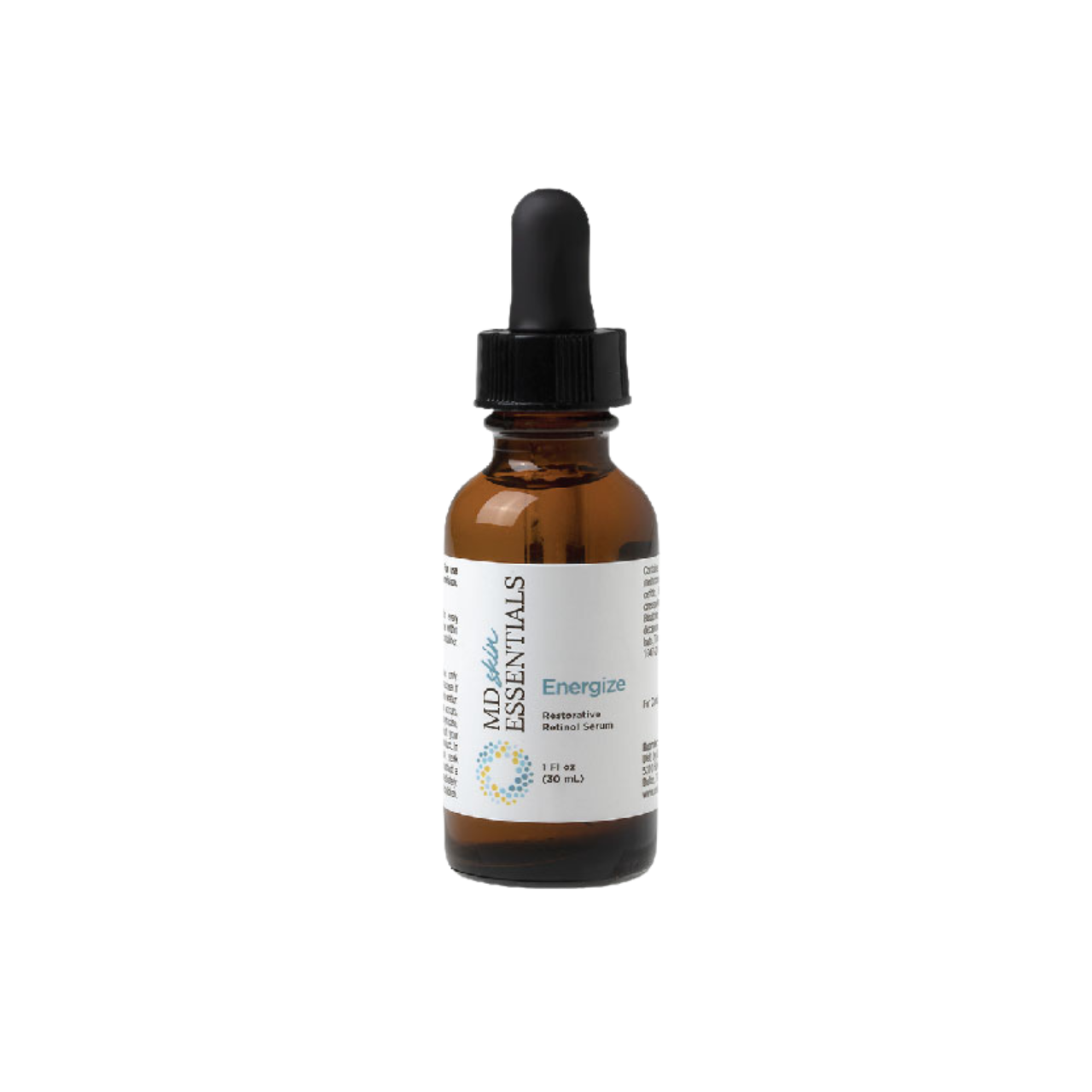 MD Skin Essentials Energize serum in 30 ml bottle, a lightweight formula designed to brighten and revitalize the appearance of skin.
